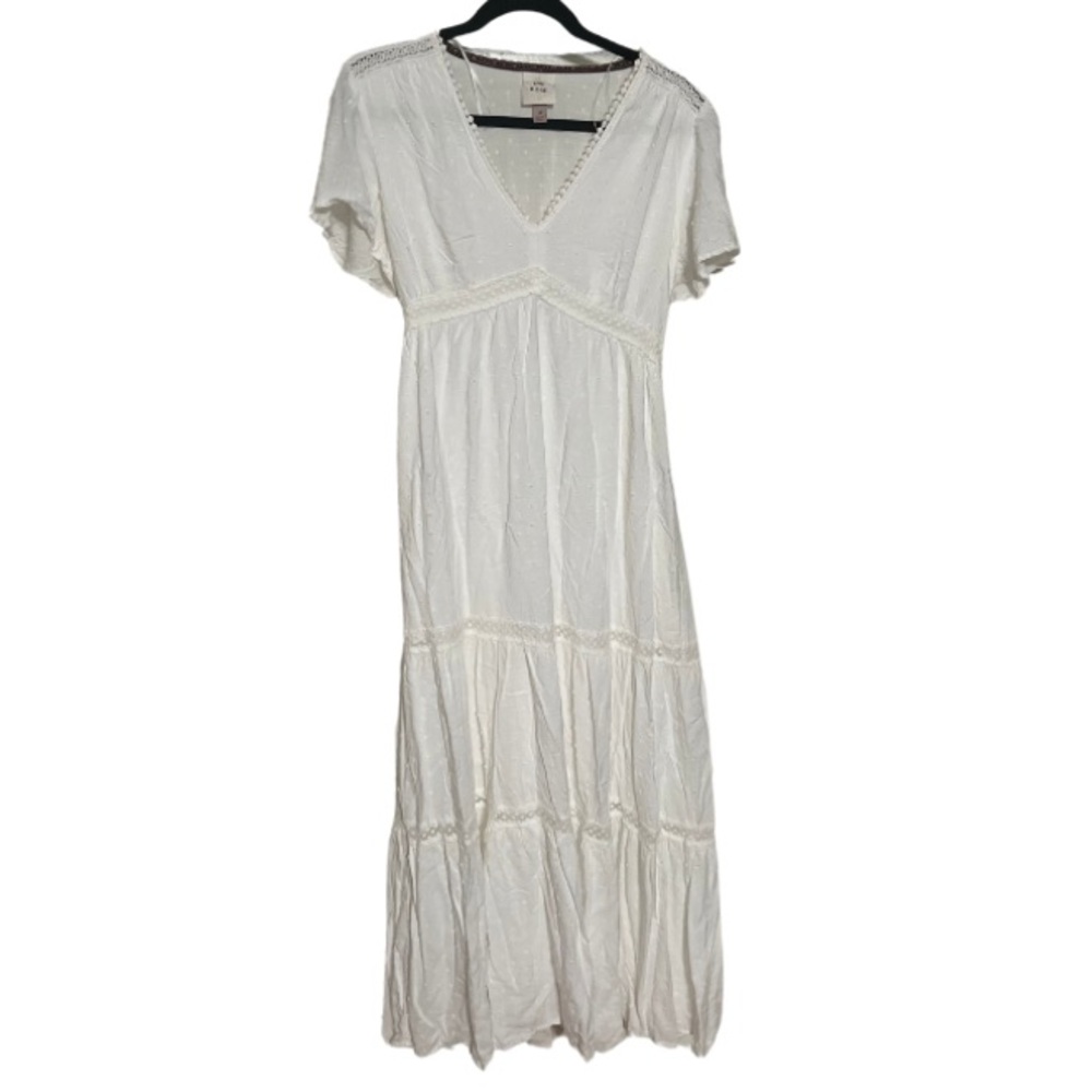 White Boho/Cowgirl/Indie Sleaze Lacy Tiered Maxi Dress